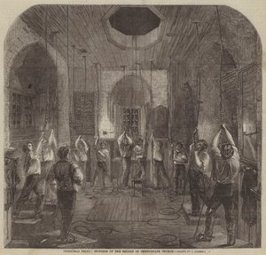 Juleklokker, interiør af klokketårnet i Cripplegate kirke